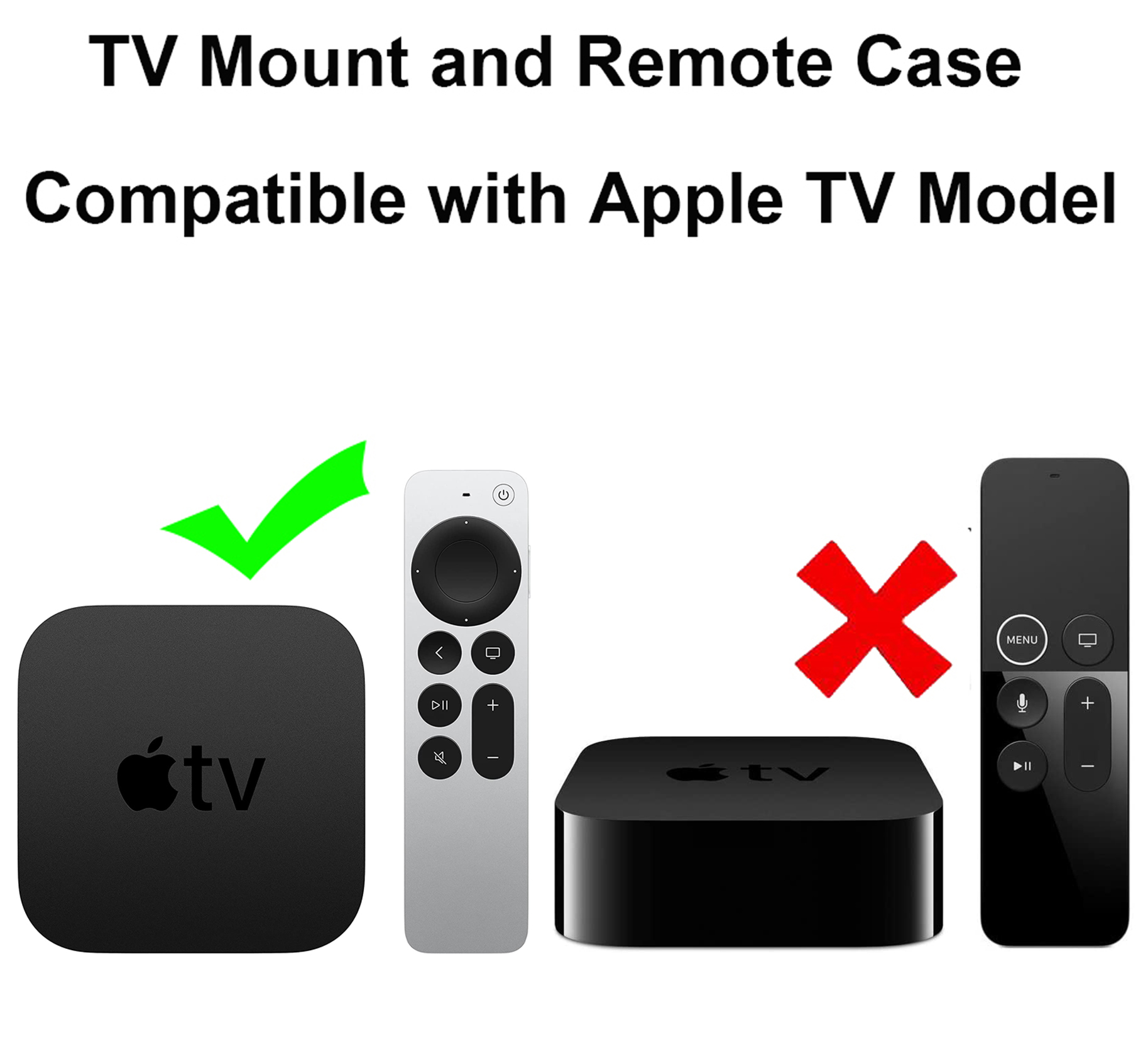TOKERSE TV Mount with Remote Case Compatible with Apple TV 4th and 4K Generation - Wall Mount Bracket Holder and Siri Remote Silicone Protective Cover Skin Fit for Apple TV 4 HD and 4K 5th Gen - Black
